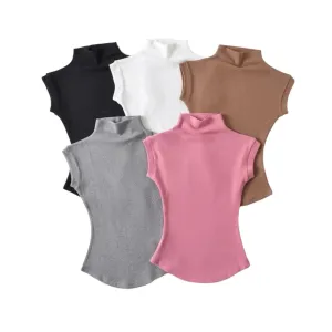 Women's Sleeveless Turtleneck Top – Slim Fit, Stretchy High Neck Tank for Summer