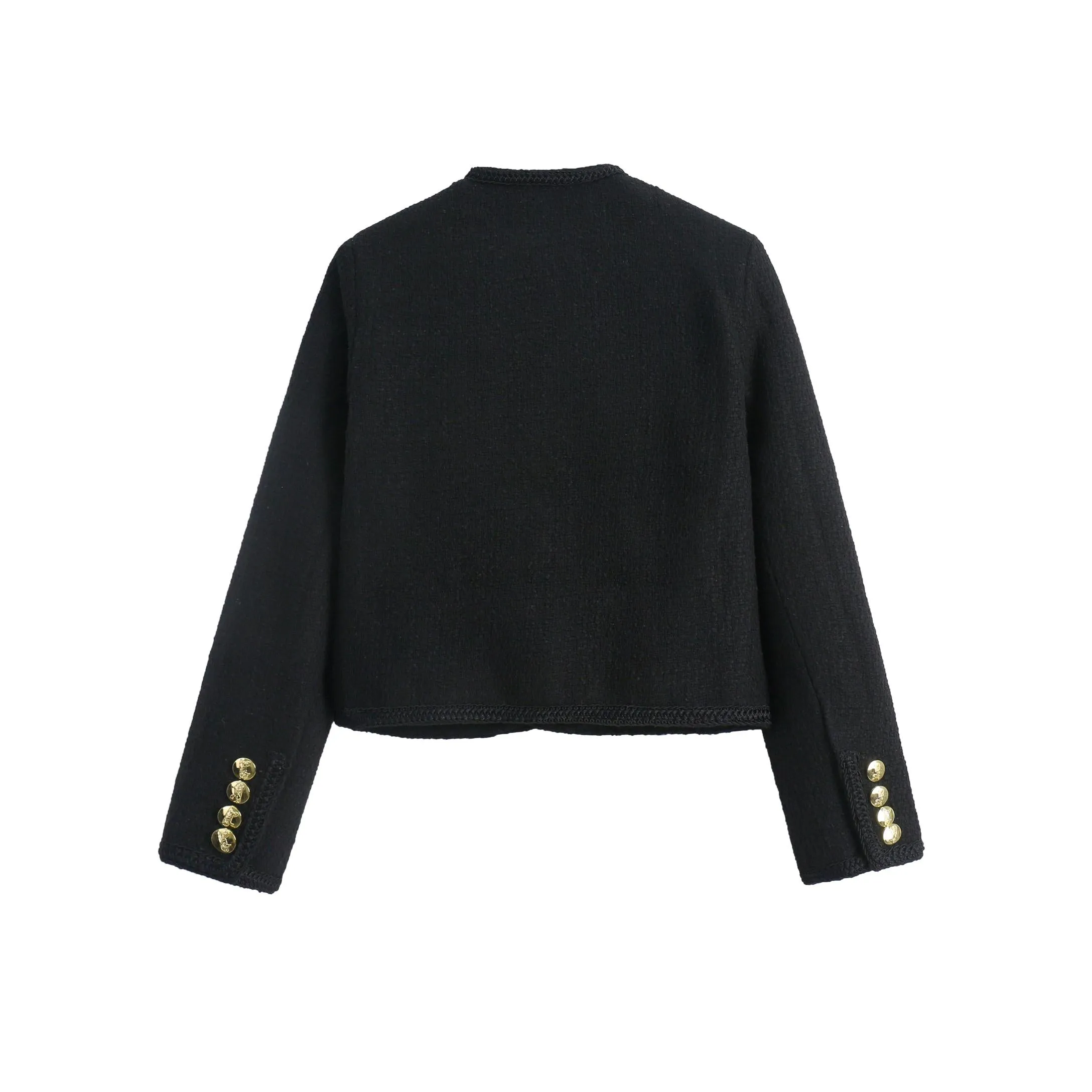 Women's Solid Button-up Blazer in Trendy Cropped Style