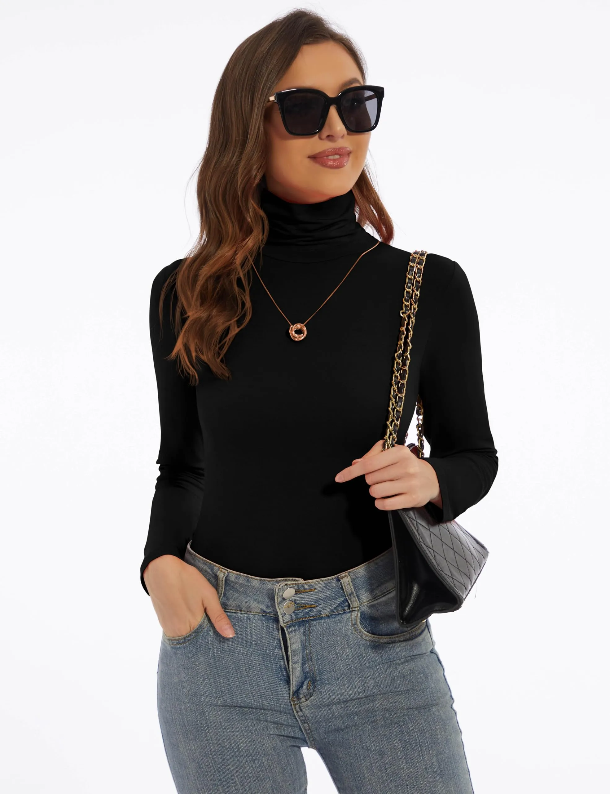 Women's Turtleneck Long Sleeve Shirts Slim Fitted Lightweight Base Layer Casual Tops