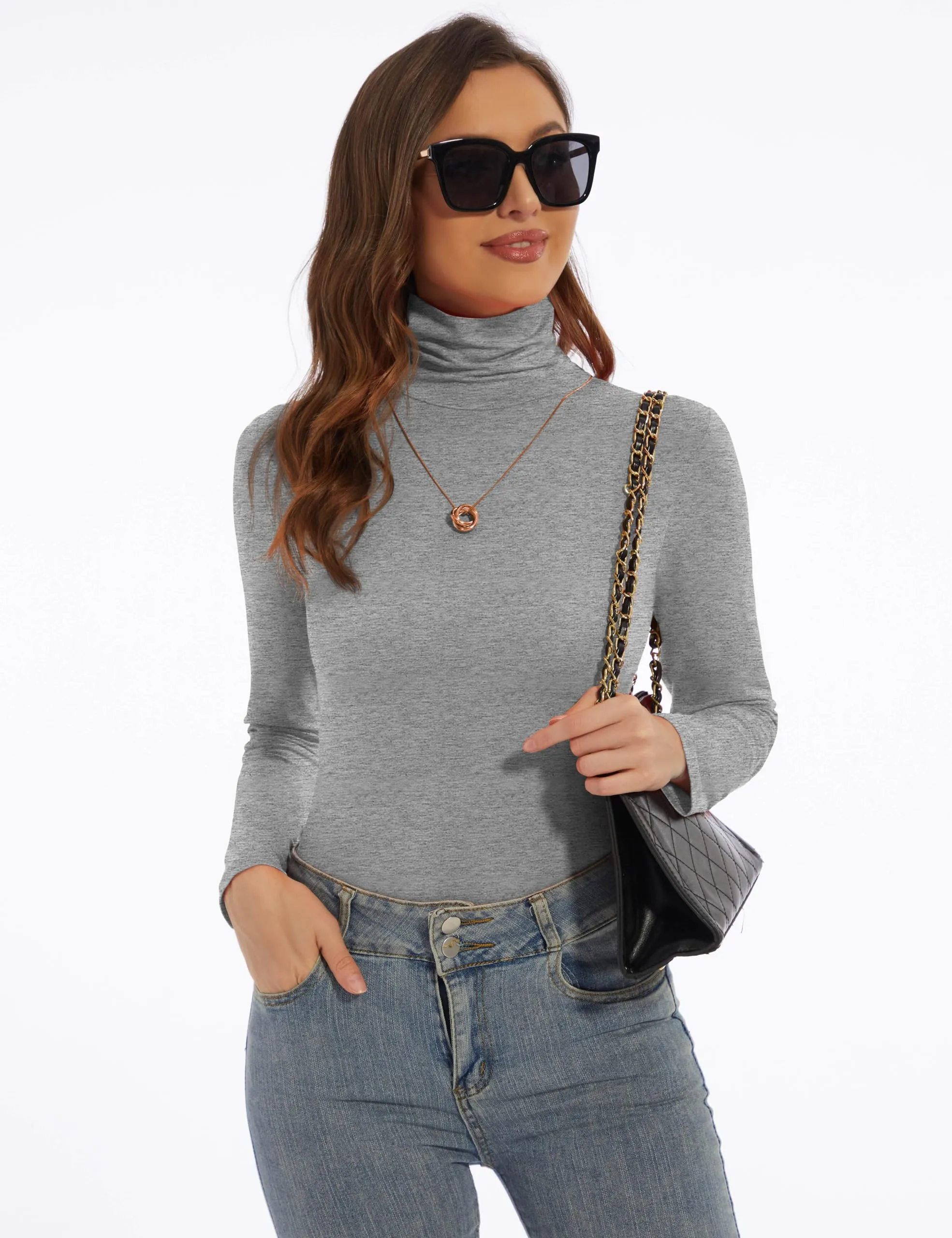 Women's Turtleneck Long Sleeve Shirts Slim Fitted Lightweight Base Layer Casual Tops