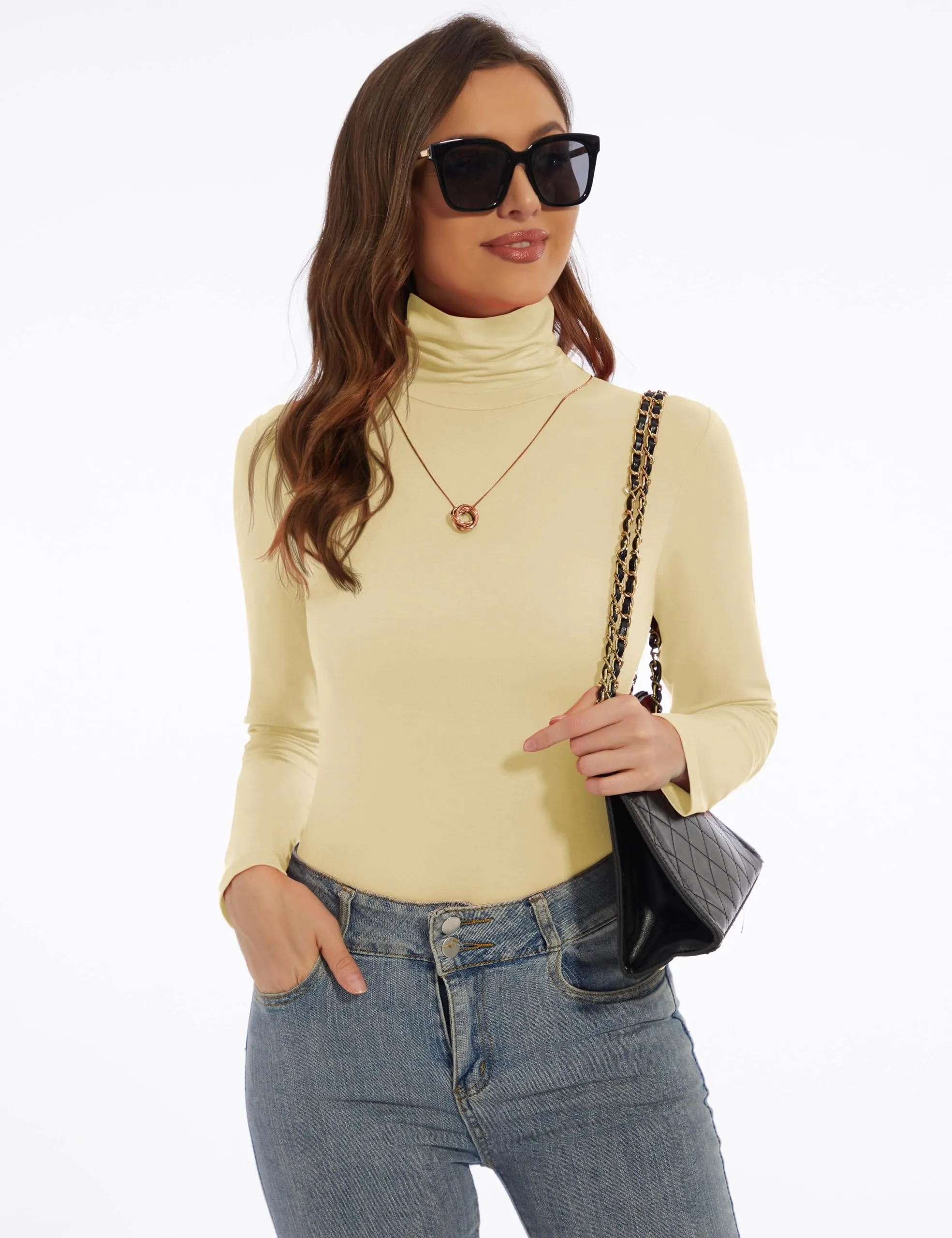 Women's Turtleneck Long Sleeve Shirts Slim Fitted Lightweight Base Layer Casual Tops