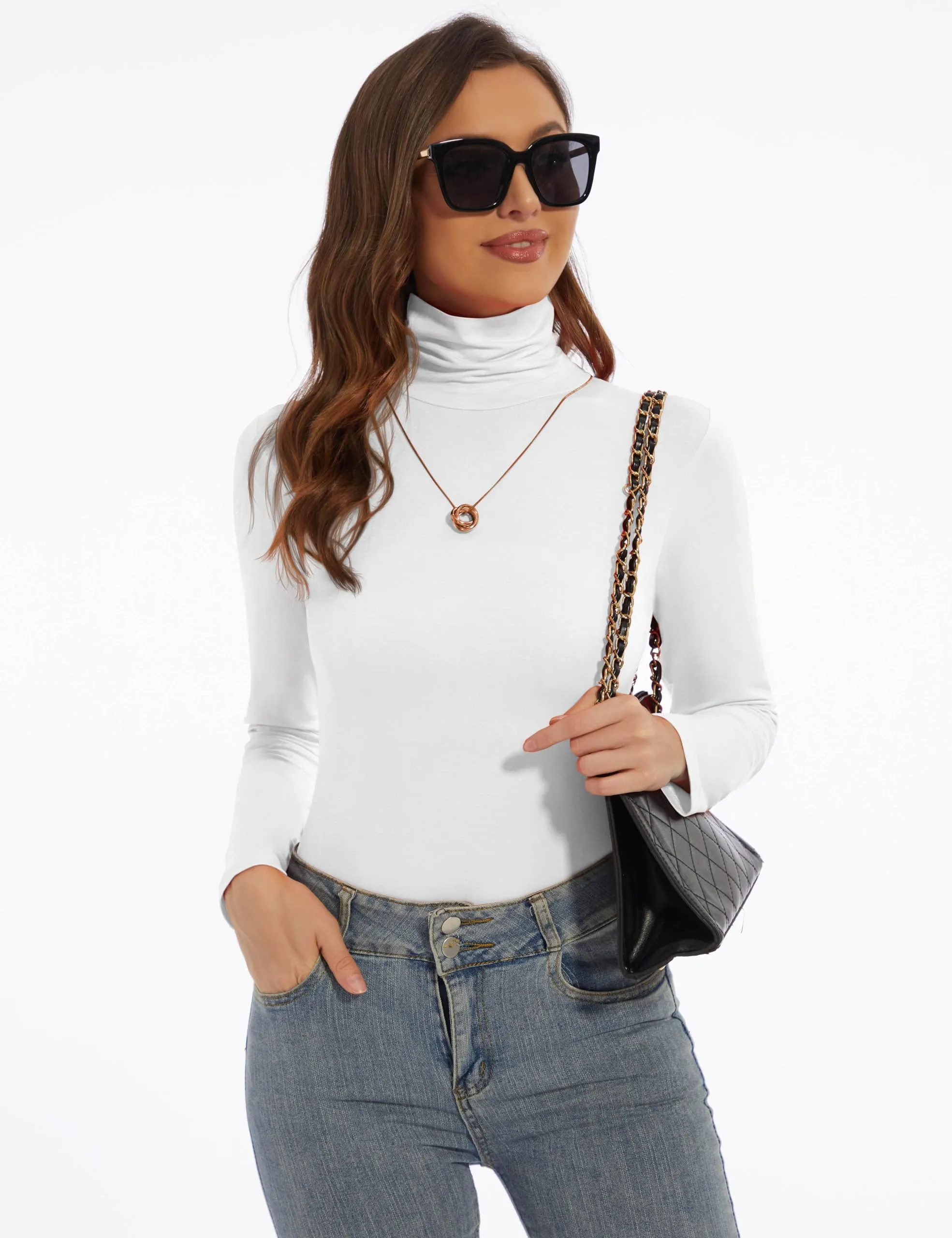 Women's Turtleneck Long Sleeve Shirts Slim Fitted Lightweight Base Layer Casual Tops