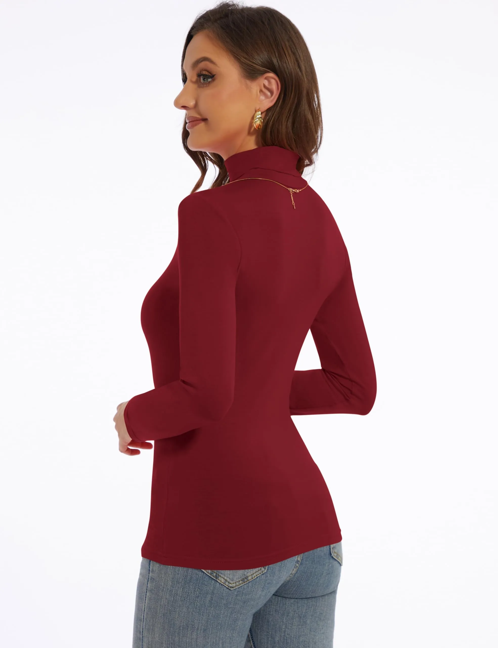 Women's Turtleneck Long Sleeve Shirts Slim Fitted Lightweight Base Layer Casual Tops
