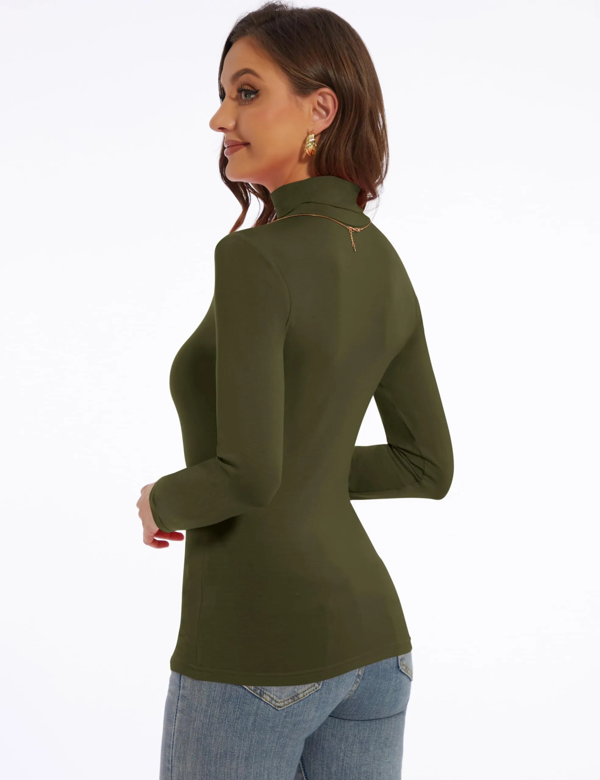 Women's Turtleneck Long Sleeve Shirts Slim Fitted Lightweight Base Layer Casual Tops