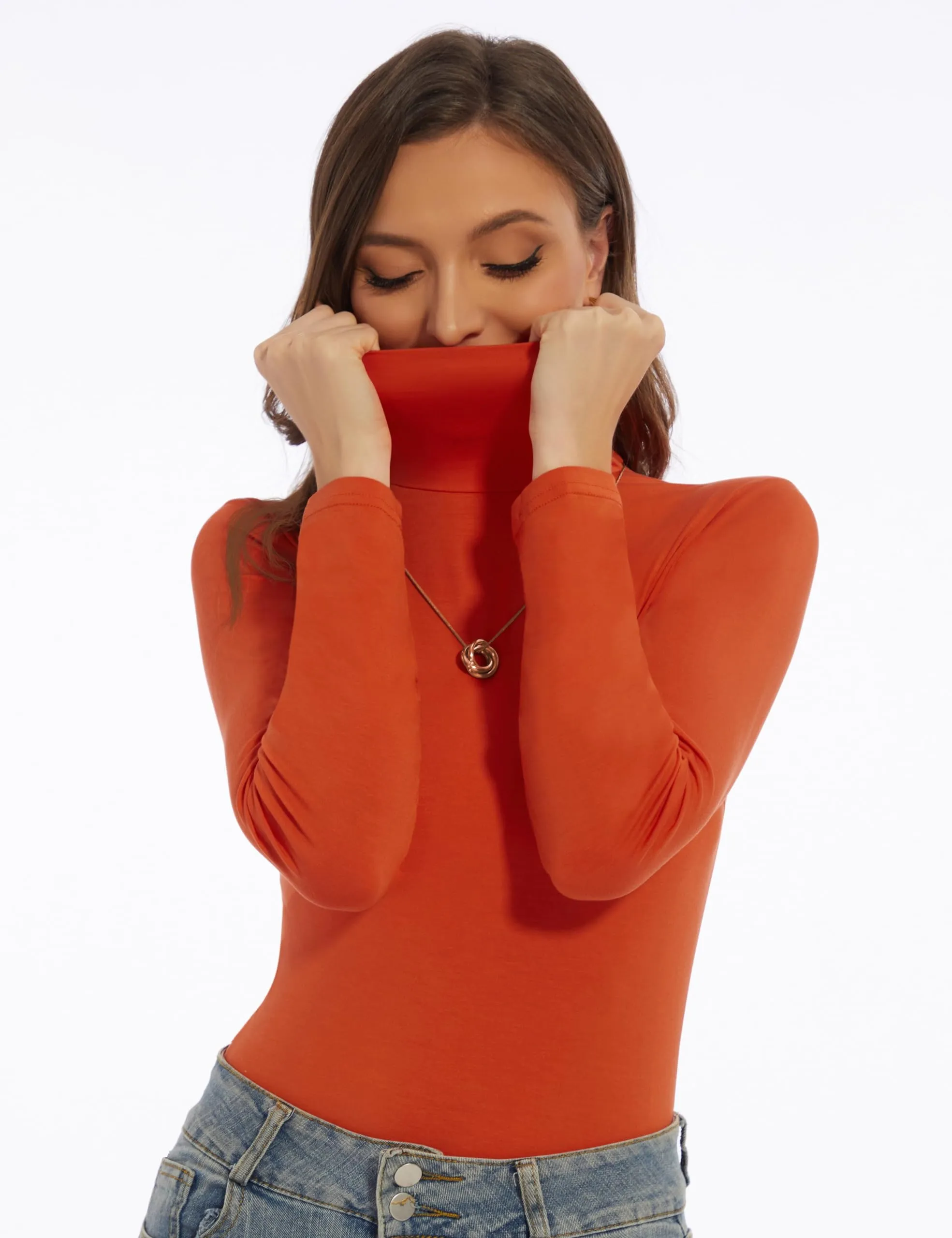 Women's Turtleneck Long Sleeve Shirts Slim Fitted Lightweight Base Layer Casual Tops