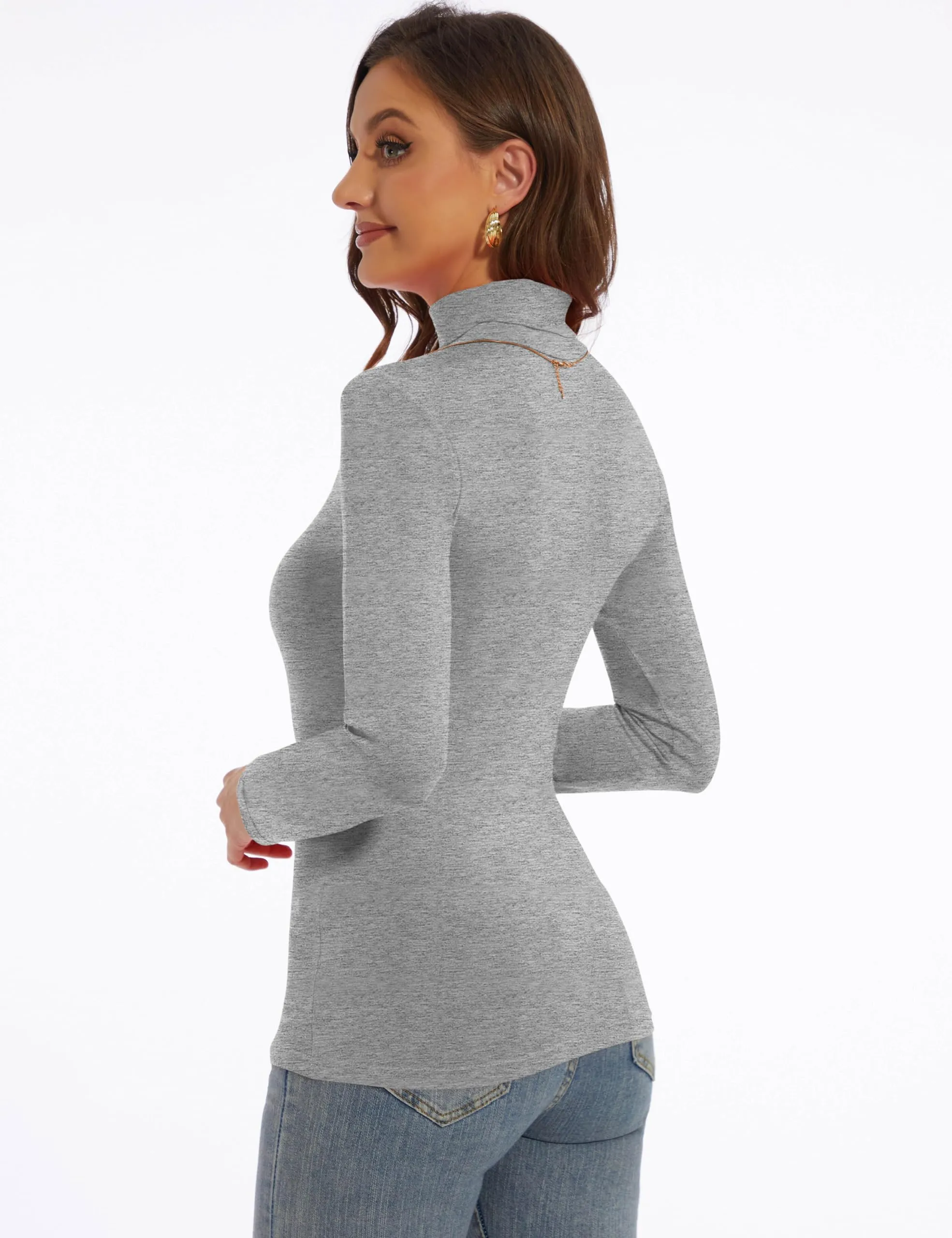 Women's Turtleneck Long Sleeve Shirts Slim Fitted Lightweight Base Layer Casual Tops