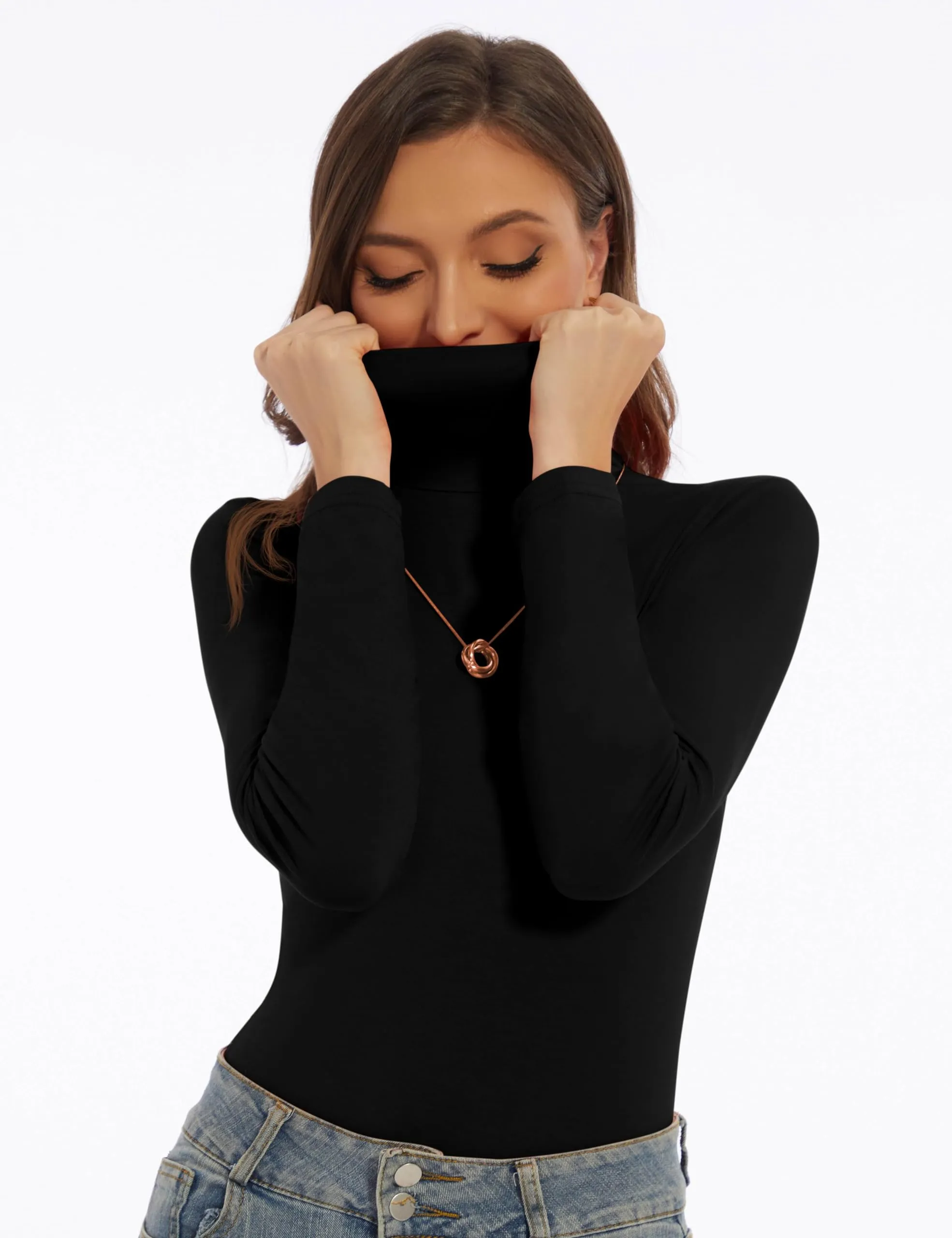 Women's Turtleneck Long Sleeve Shirts Slim Fitted Lightweight Base Layer Casual Tops
