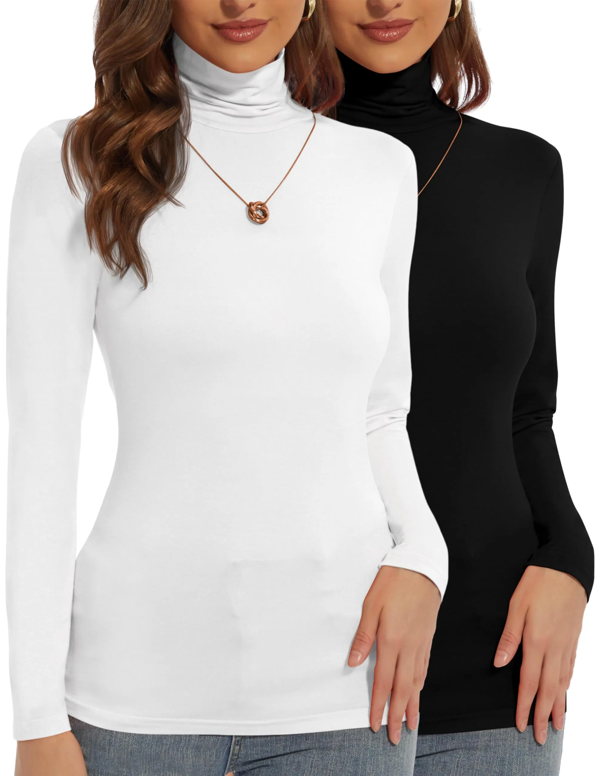 Women's Turtleneck Long Sleeve Shirts Slim Fitted Lightweight Base Layer Casual Tops