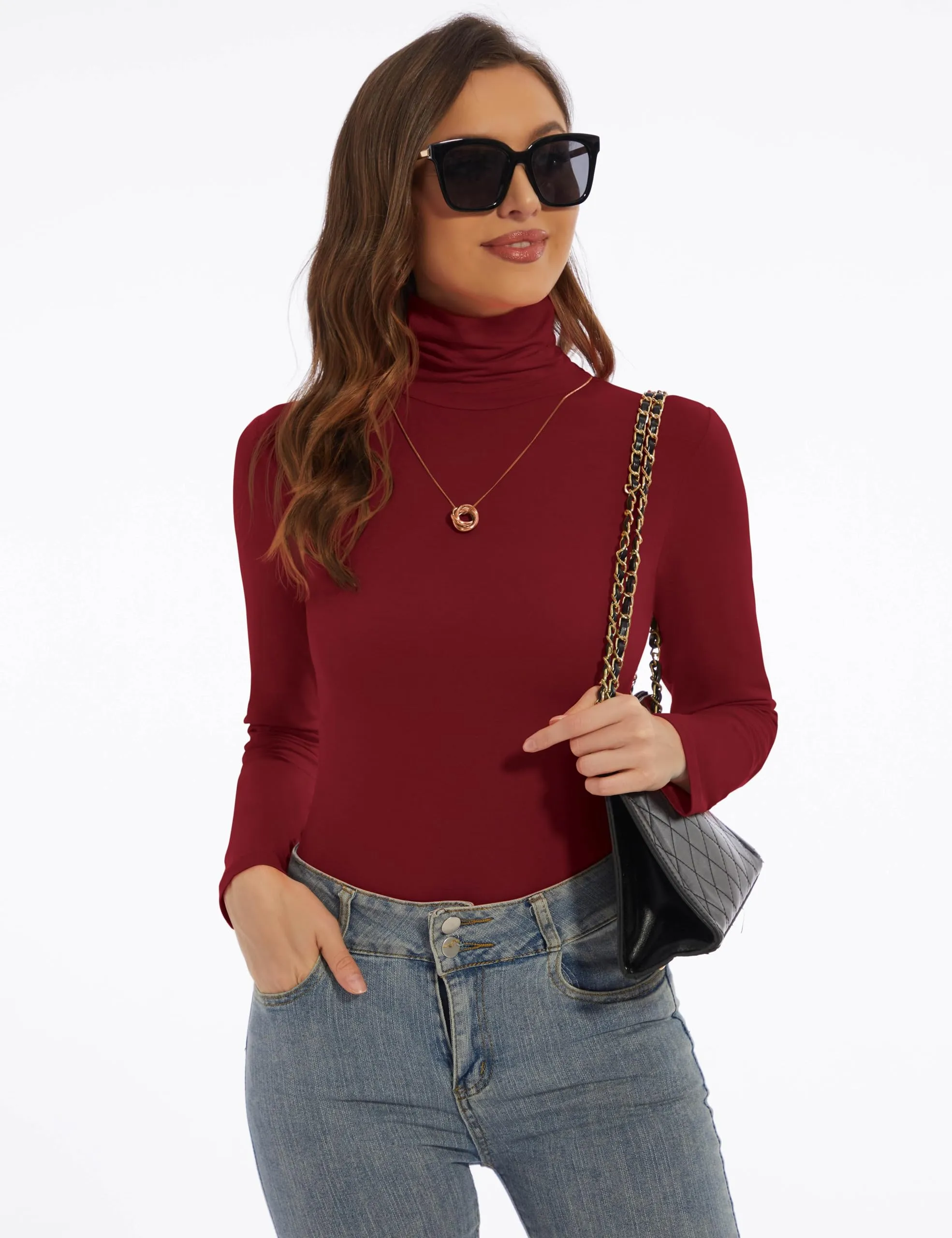 Women's Turtleneck Long Sleeve Shirts Slim Fitted Lightweight Base Layer Casual Tops
