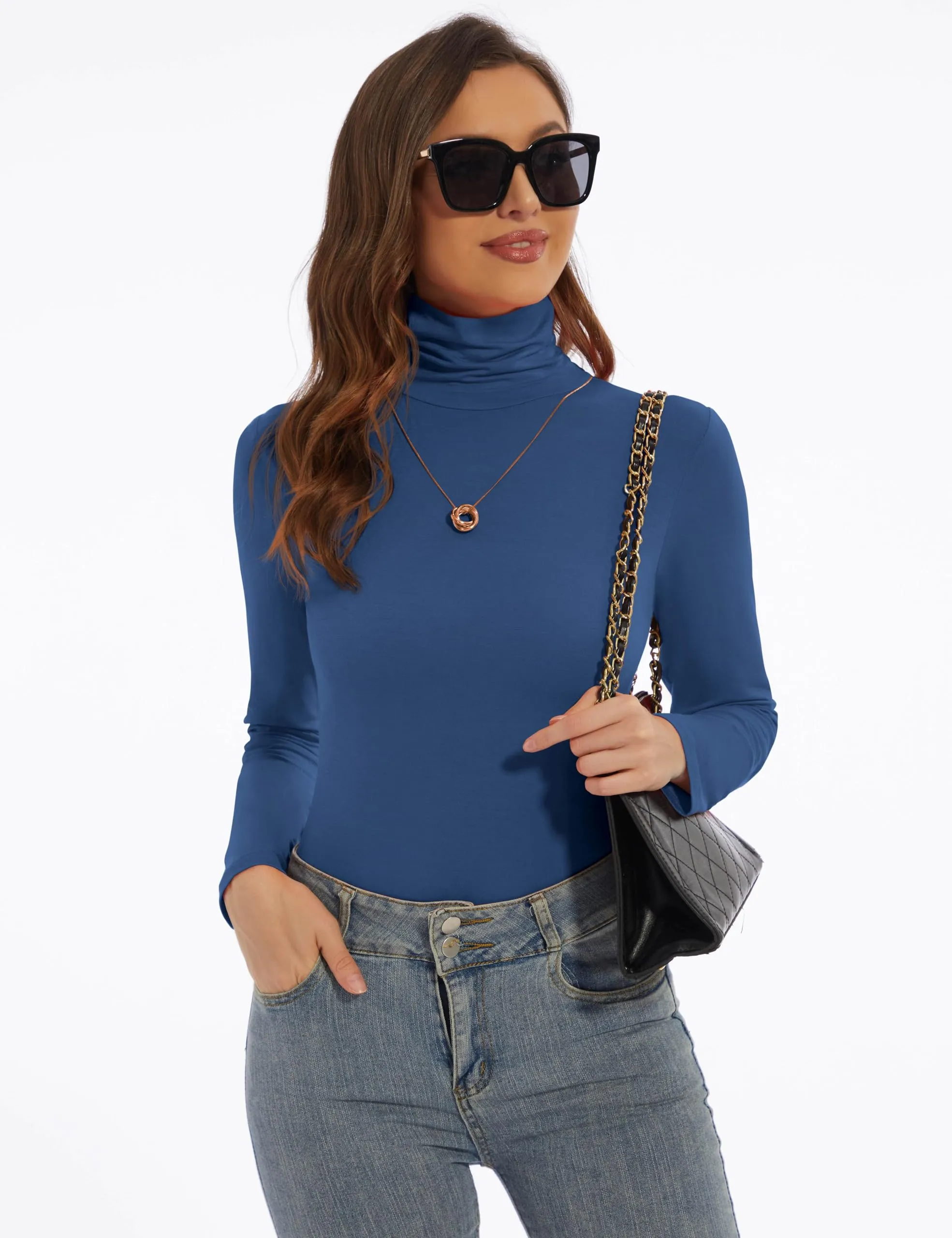 Women's Turtleneck Long Sleeve Shirts Slim Fitted Lightweight Base Layer Casual Tops