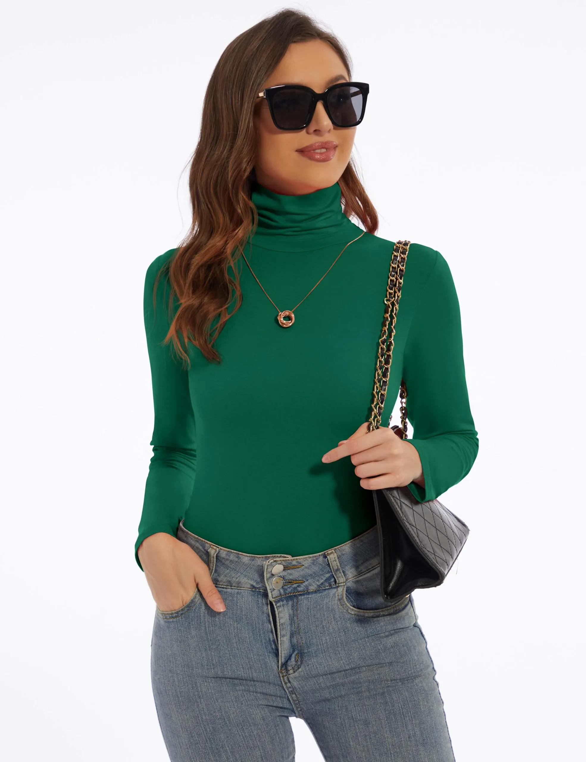 Women's Turtleneck Long Sleeve Shirts Slim Fitted Lightweight Base Layer Casual Tops