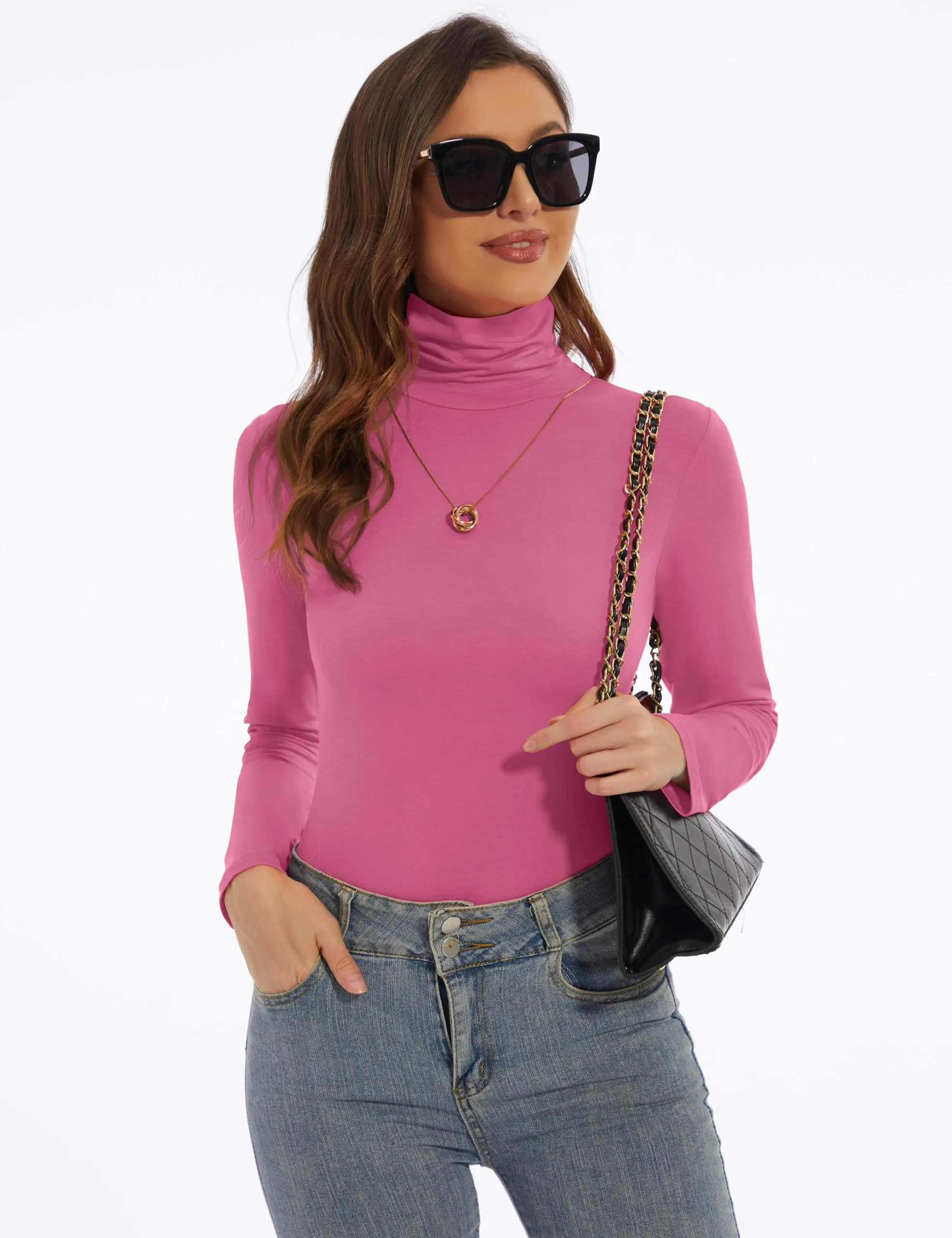 Women's Turtleneck Long Sleeve Shirts Slim Fitted Lightweight Base Layer Casual Tops