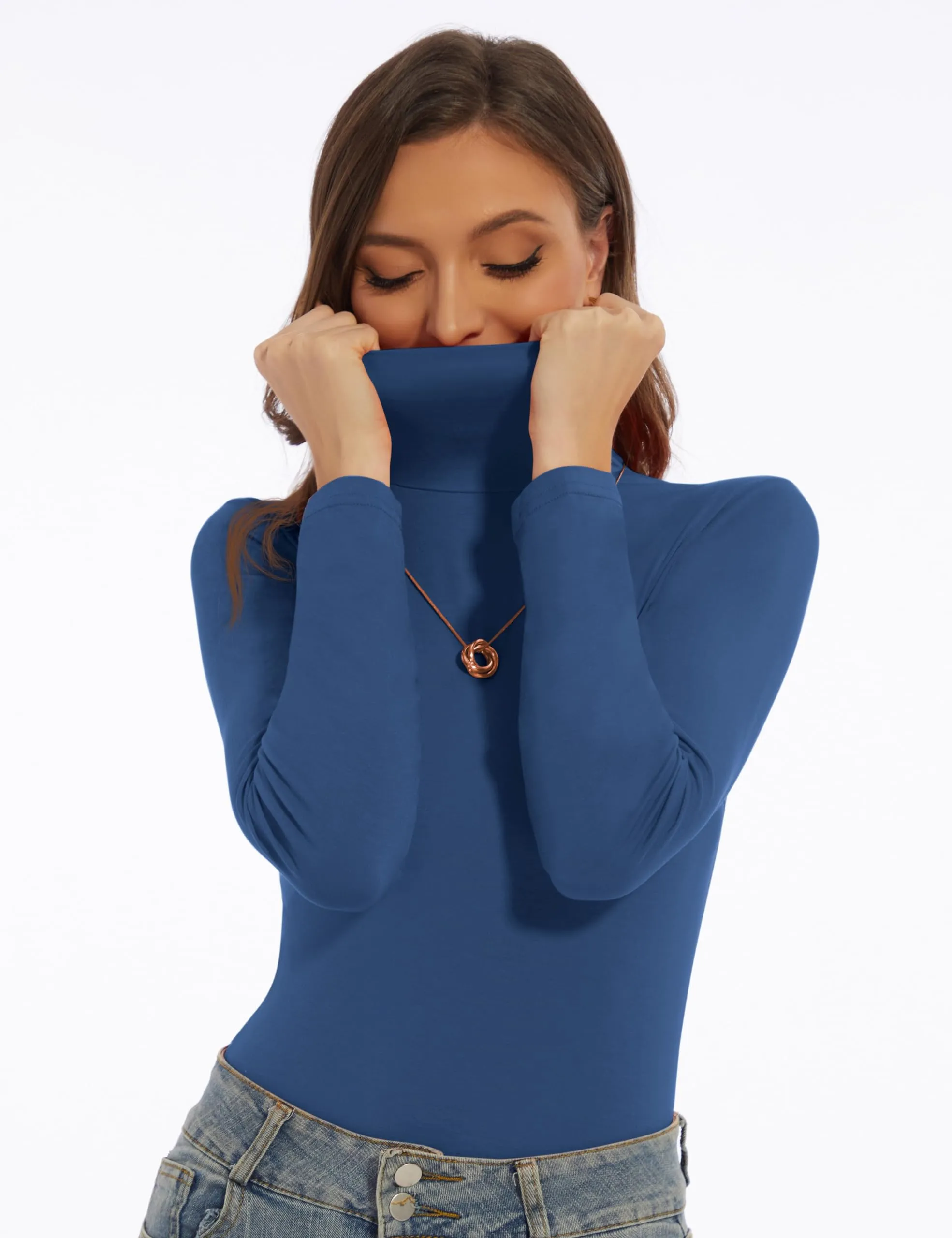 Women's Turtleneck Long Sleeve Shirts Slim Fitted Lightweight Base Layer Casual Tops