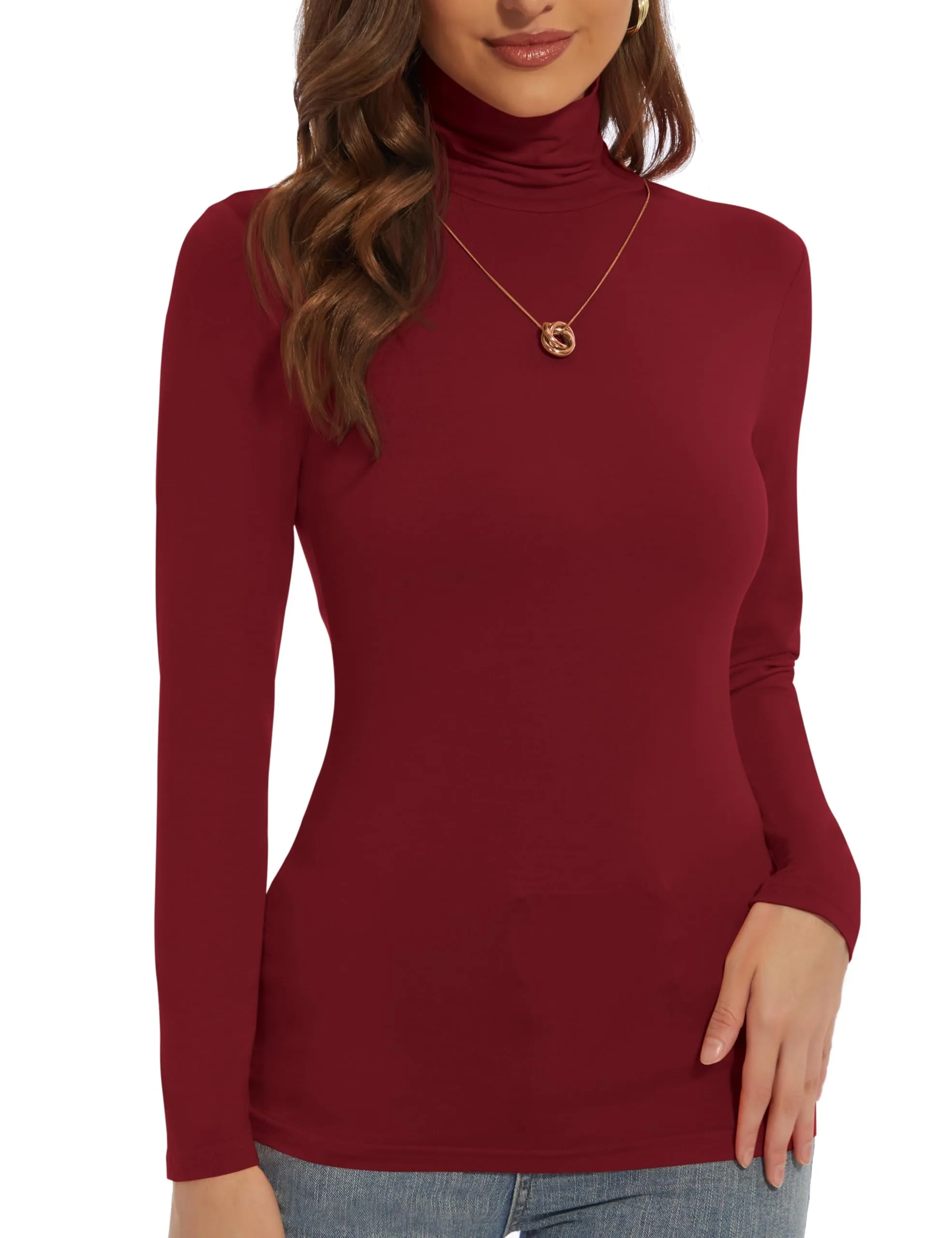 Women's Turtleneck Long Sleeve Shirts Slim Fitted Lightweight Base Layer Casual Tops