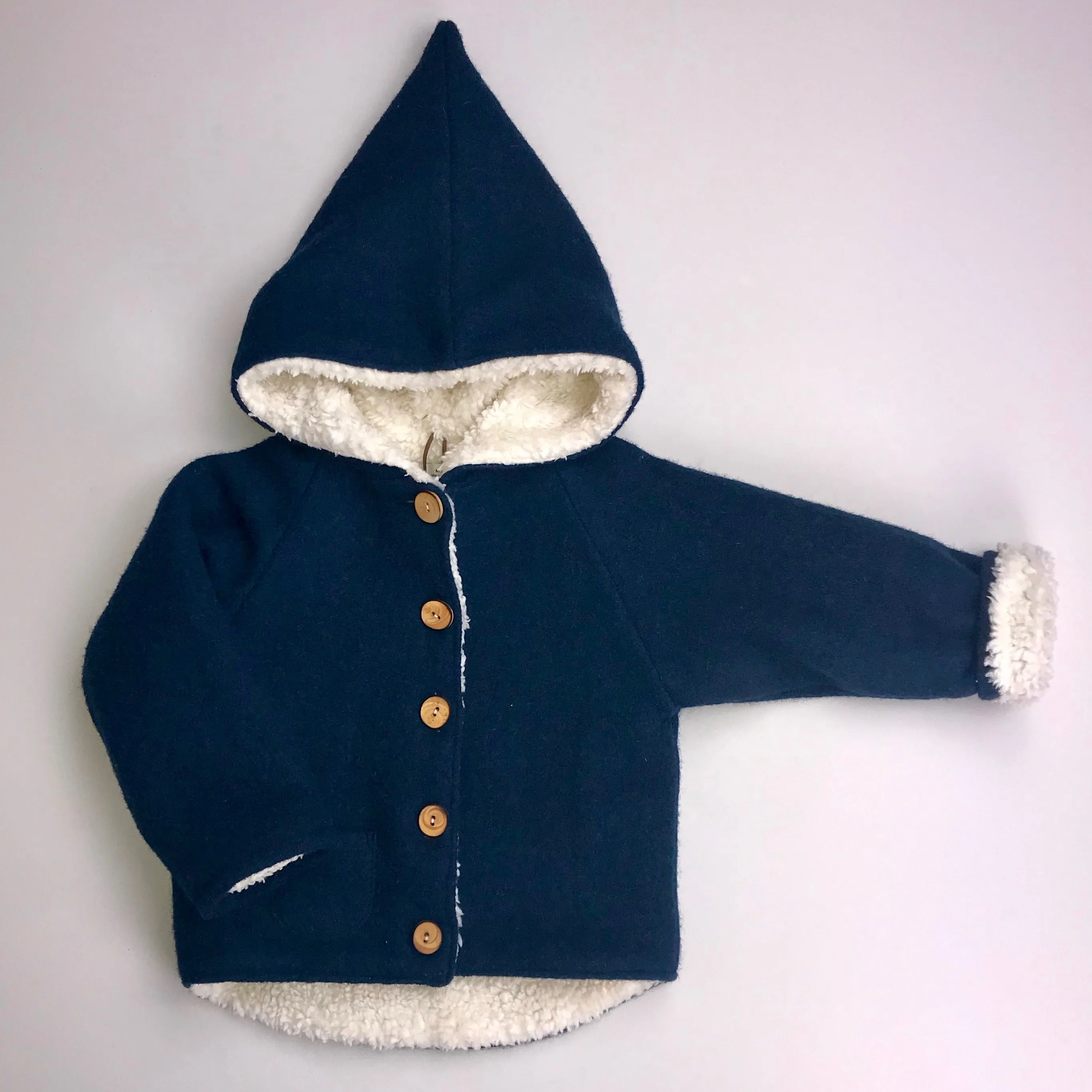 Wool coat with Sherpa lining (made to order)