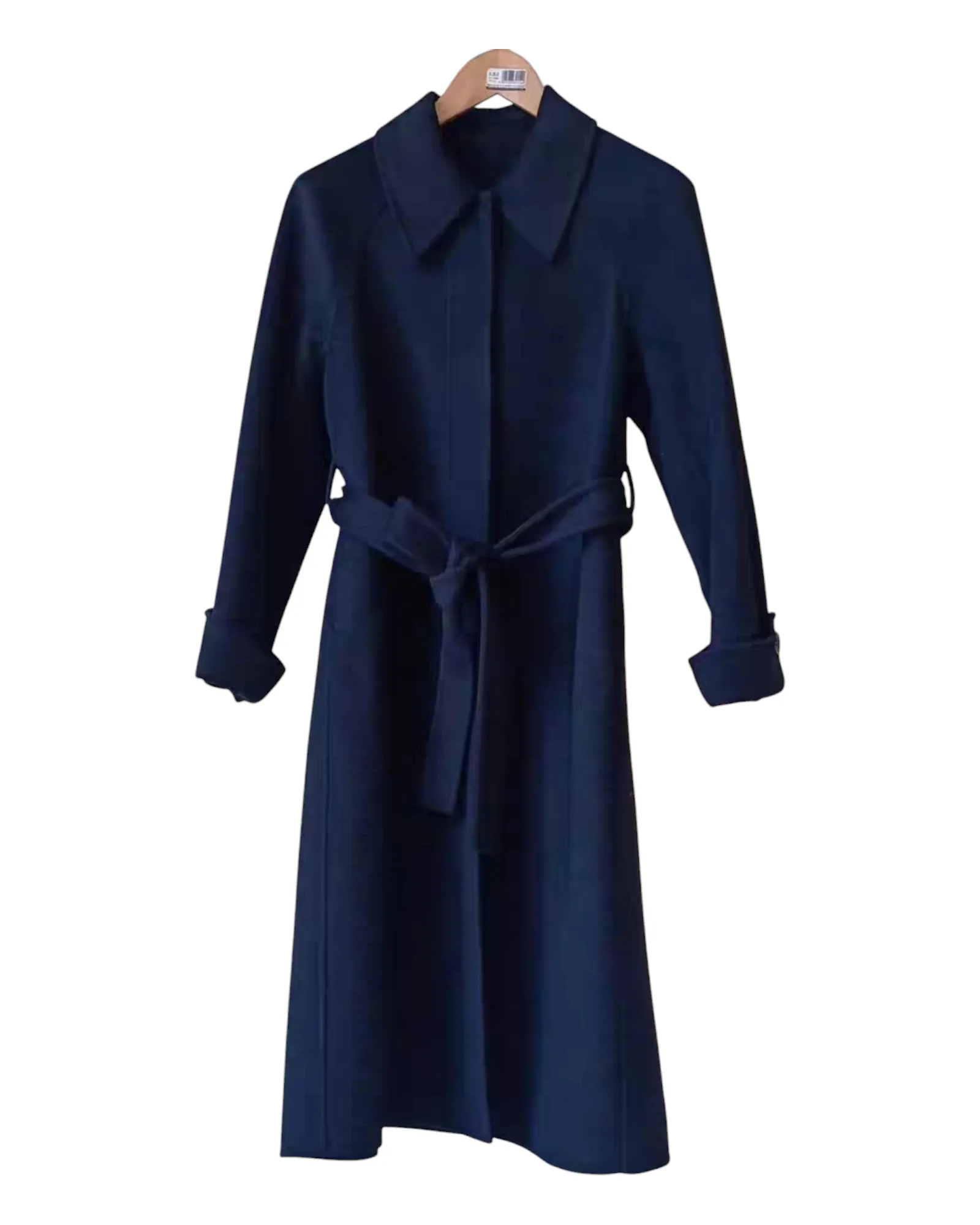 Woollen Long Navy Collared Coat with Belt