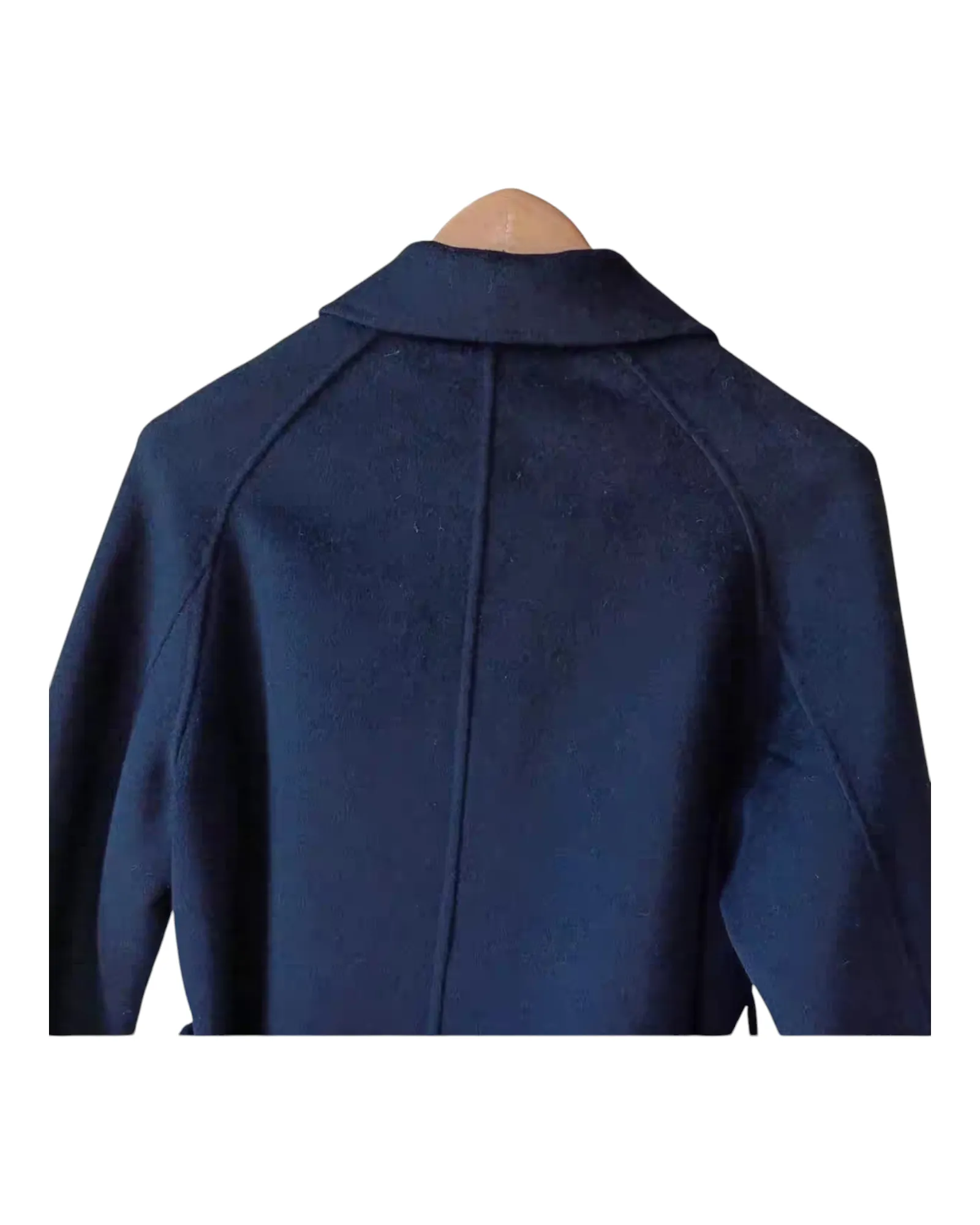 Woollen Long Navy Collared Coat with Belt