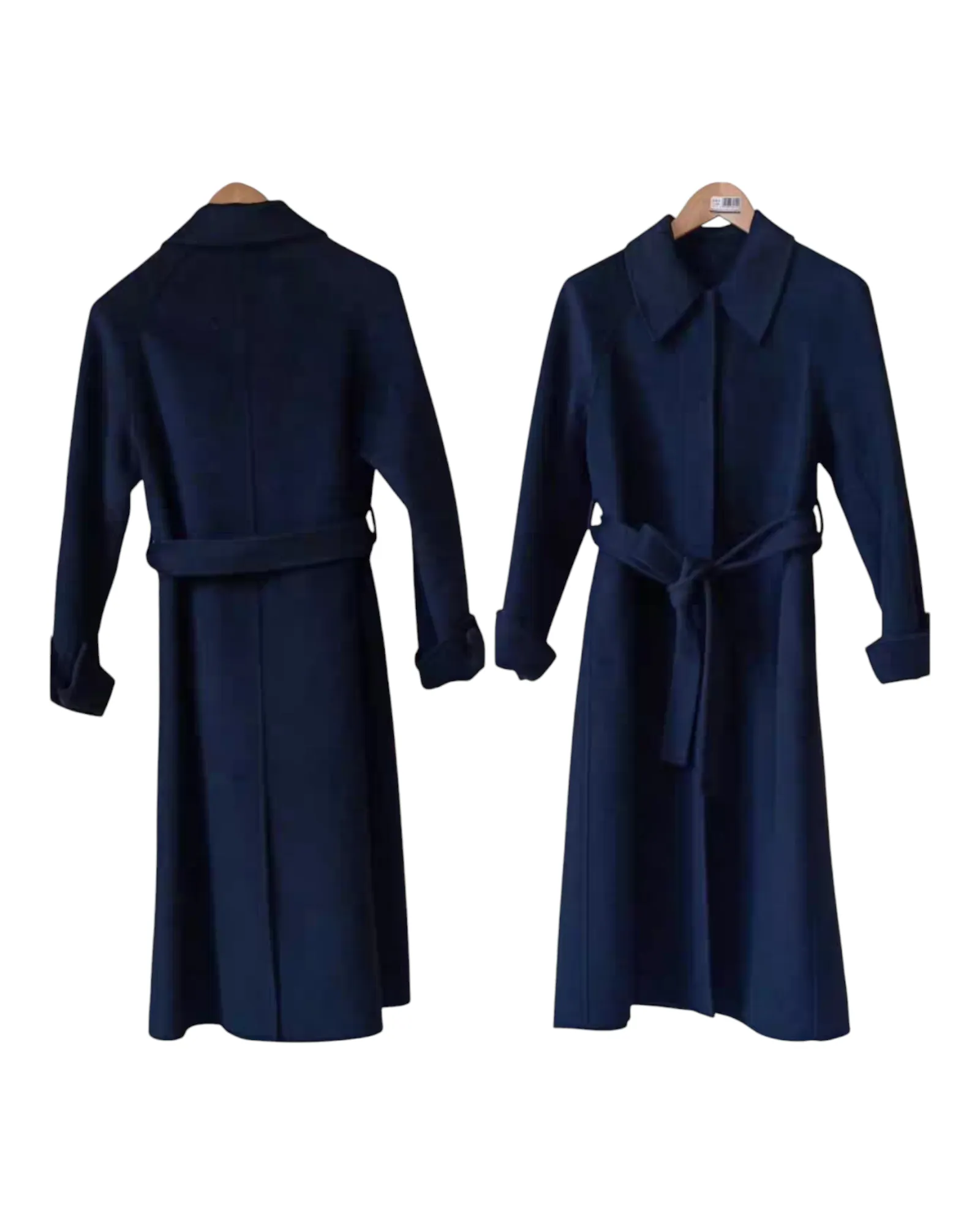 Woollen Long Navy Collared Coat with Belt
