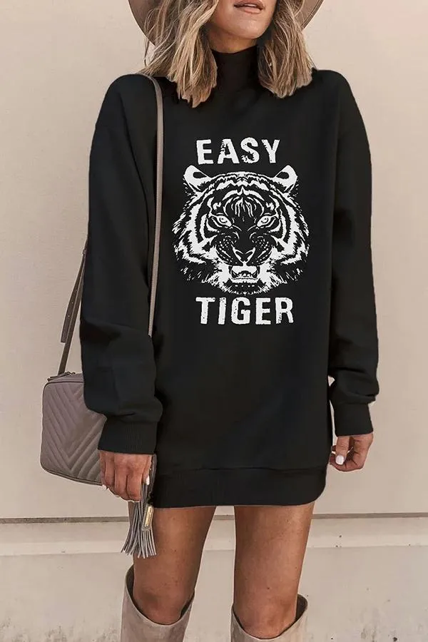 Xieyinshe Xieyinshe Turtleneck Tiger Print Sweatshirt Tops
