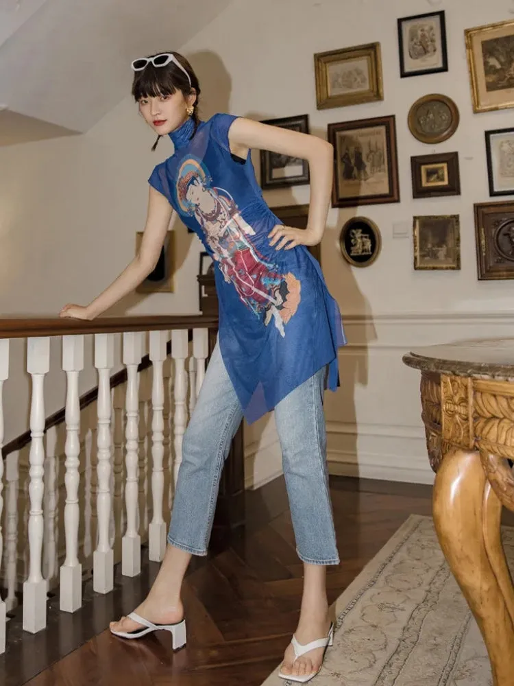 Y2K Chinese Woman Mesh Top