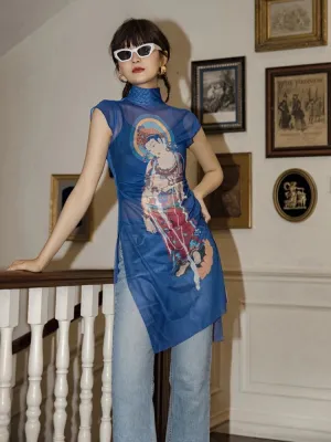 Y2K Chinese Woman Mesh Top