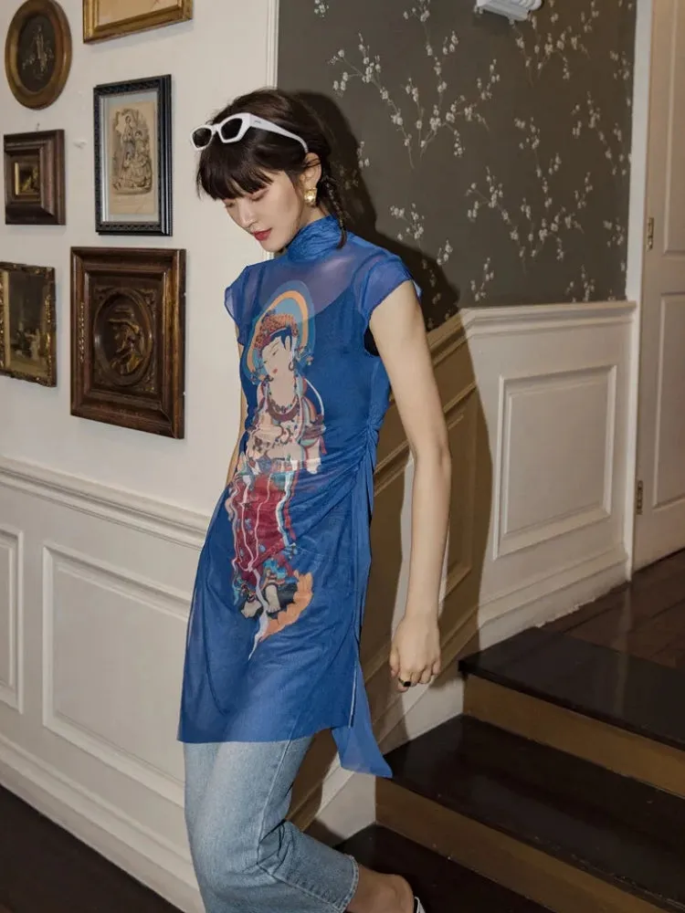 Y2K Chinese Woman Mesh Top