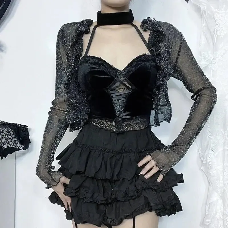 Y2K Gothic Full Zip Jacket for Women in Thin Polyester Spandex