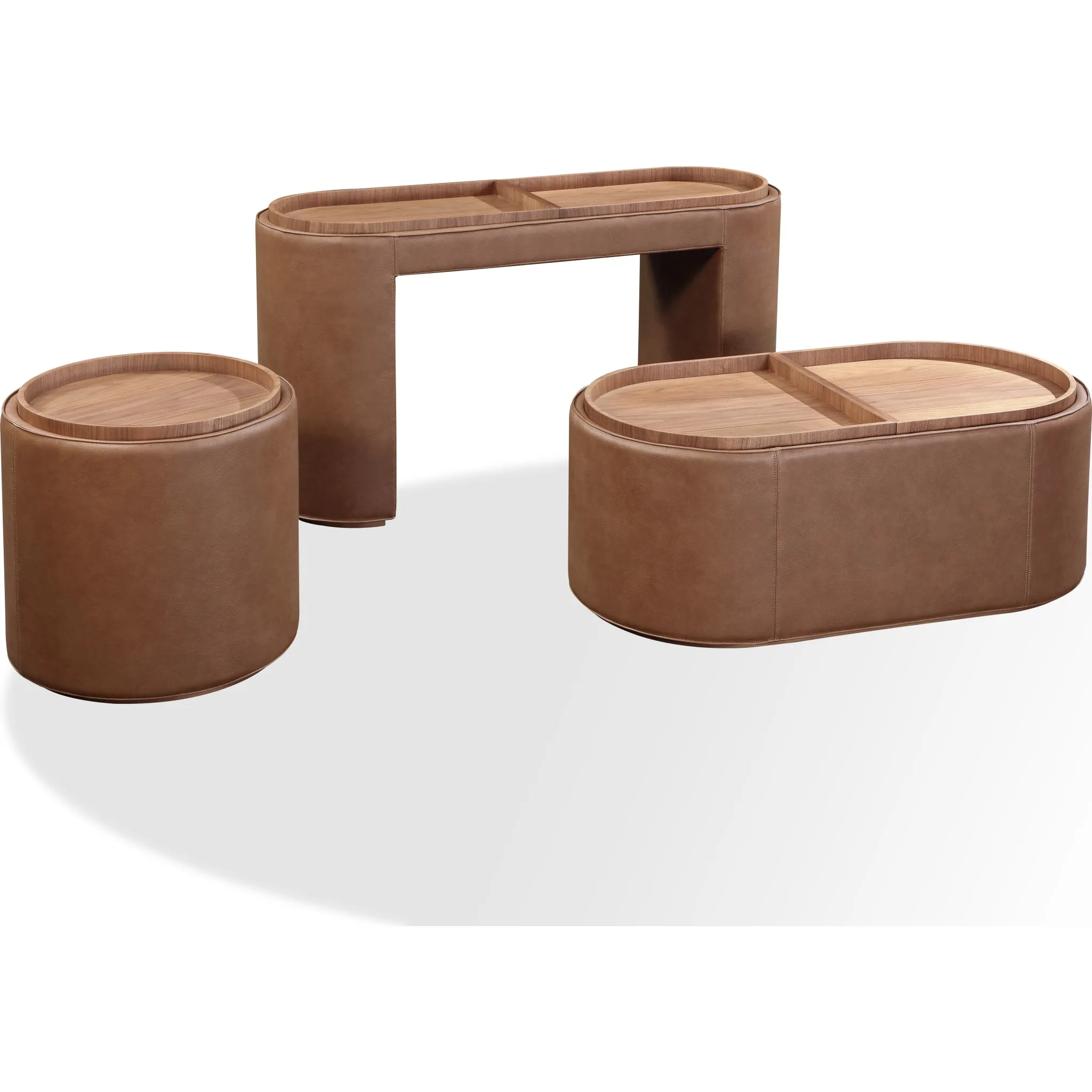 Yeal Leather Upholstered Storage Console Table with Wooden Tray Top