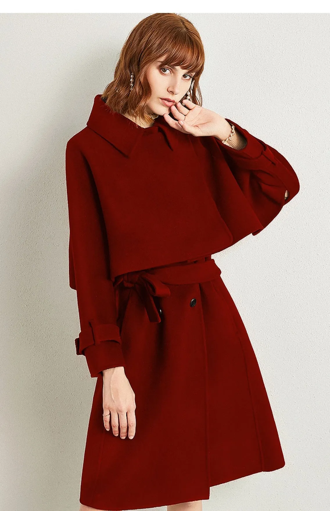 ZABRI High quality luxury winter ladies cloak, two pc Women's Wool Coat