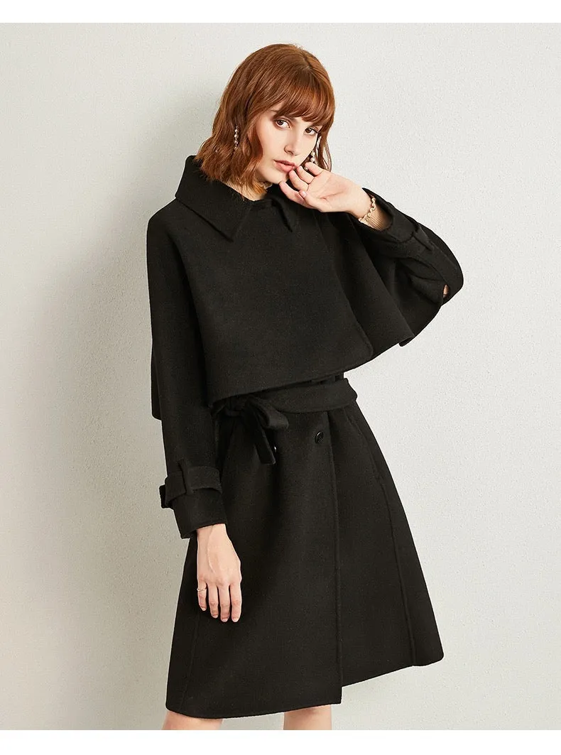 ZABRI High quality luxury winter ladies cloak, two pc Women's Wool Coat