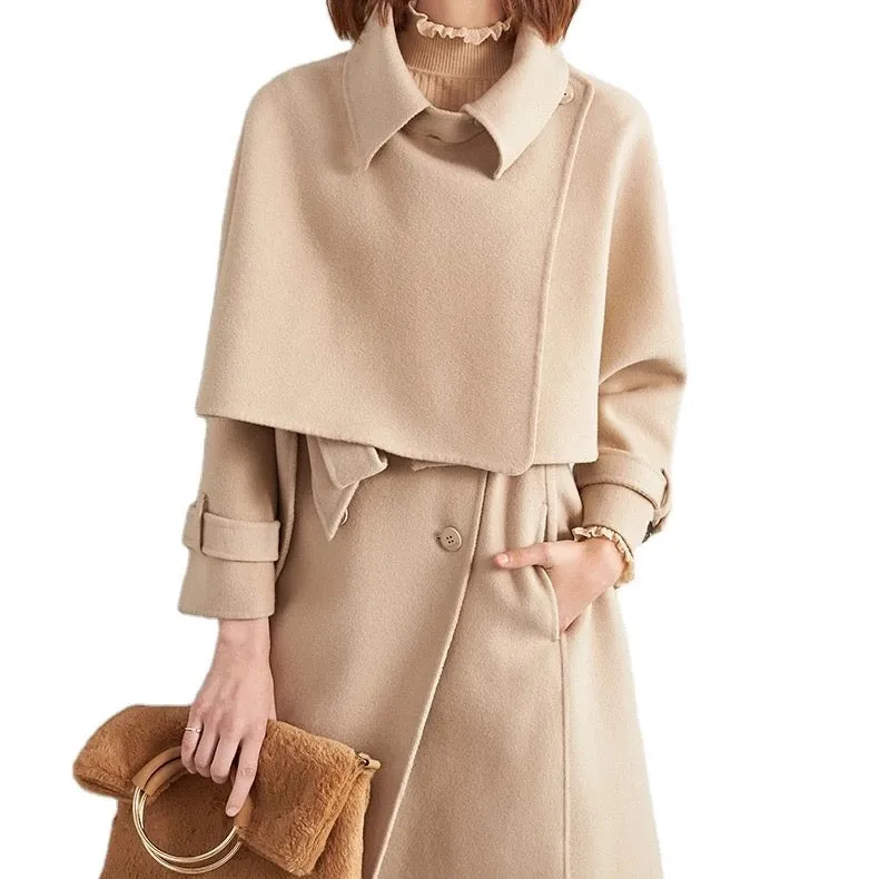 ZABRI High quality luxury winter ladies cloak, two pc Women's Wool Coat