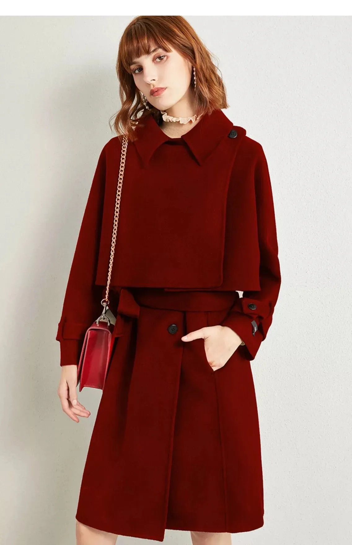 ZABRI High quality luxury winter ladies cloak, two pc Women's Wool Coat