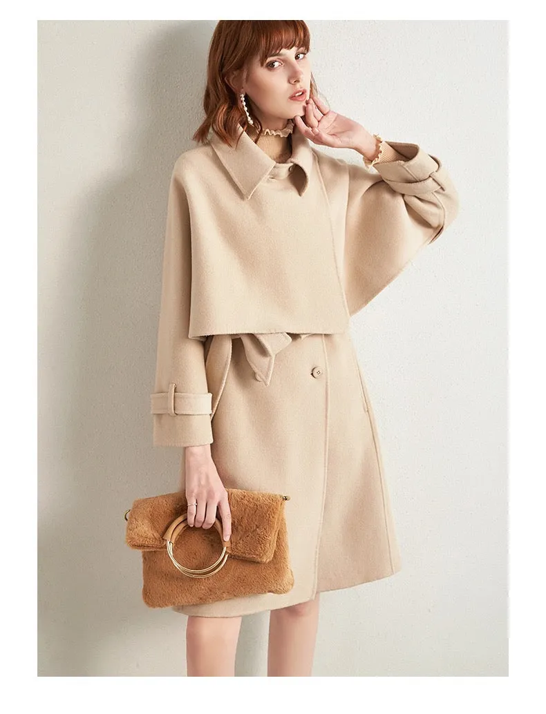 ZABRI High quality luxury winter ladies cloak, two pc Women's Wool Coat