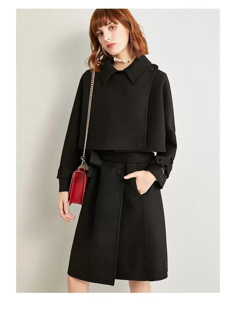 ZABRI High quality luxury winter ladies cloak, two pc Women's Wool Coat