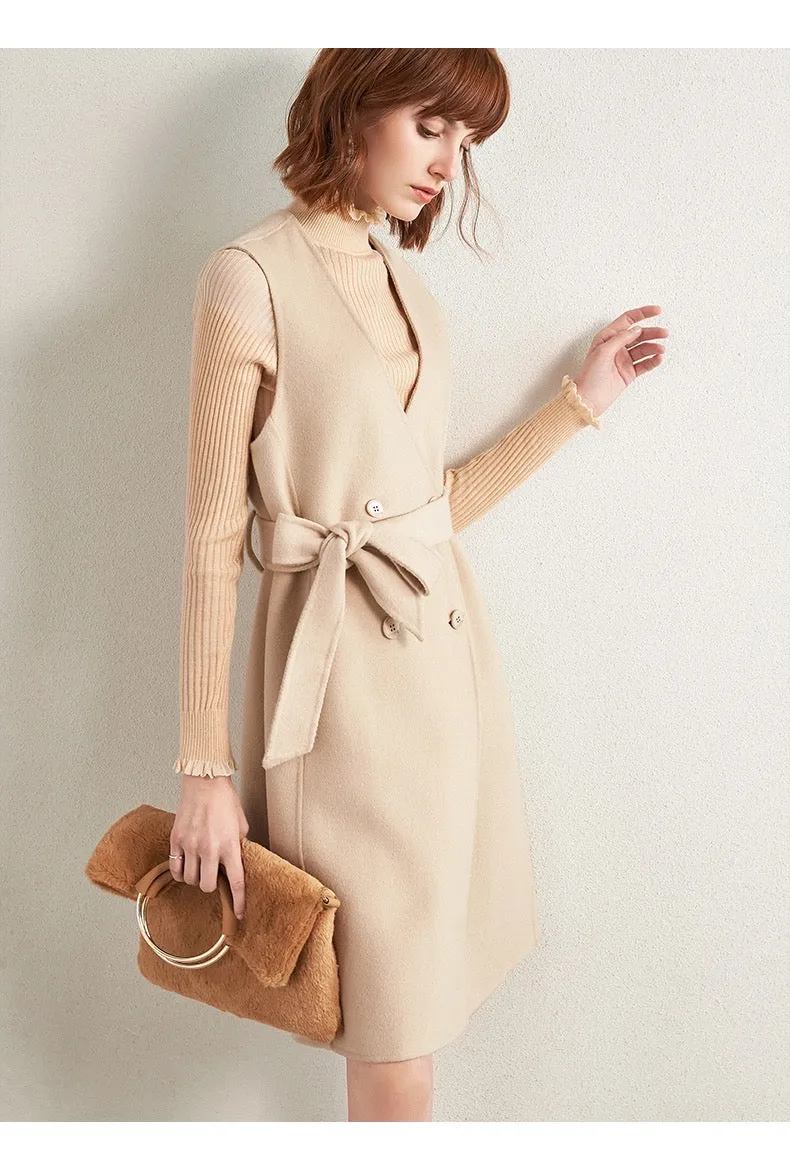 ZABRI High quality luxury winter ladies cloak, two pc Women's Wool Coat