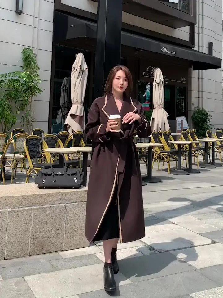 ZABRI Special fashion l ladies belted plus size cashmere wool Women coat