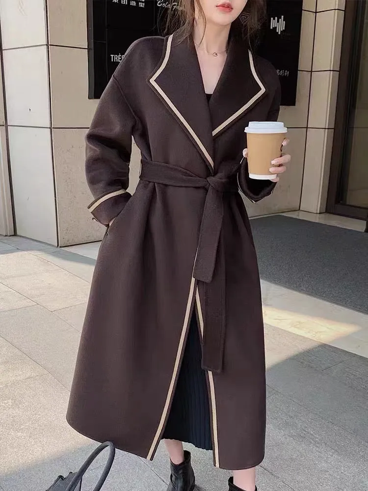 ZABRI Special fashion l ladies belted plus size cashmere wool Women coat