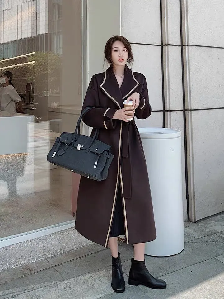 ZABRI Special fashion l ladies belted plus size cashmere wool Women coat