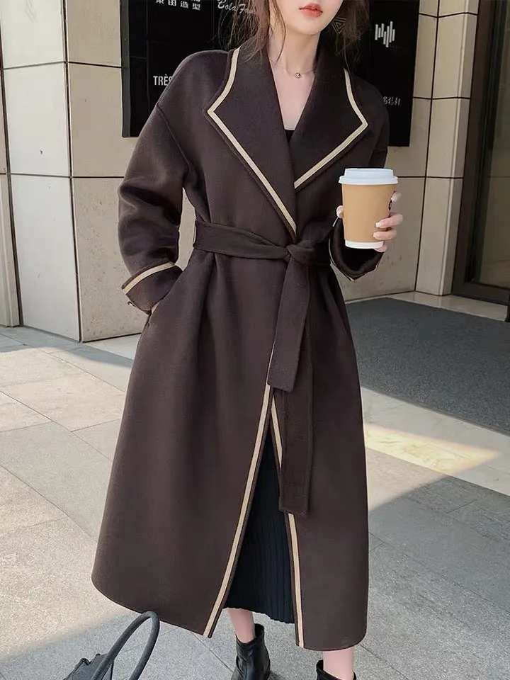 ZABRI Special fashion l ladies belted plus size cashmere wool Women coat